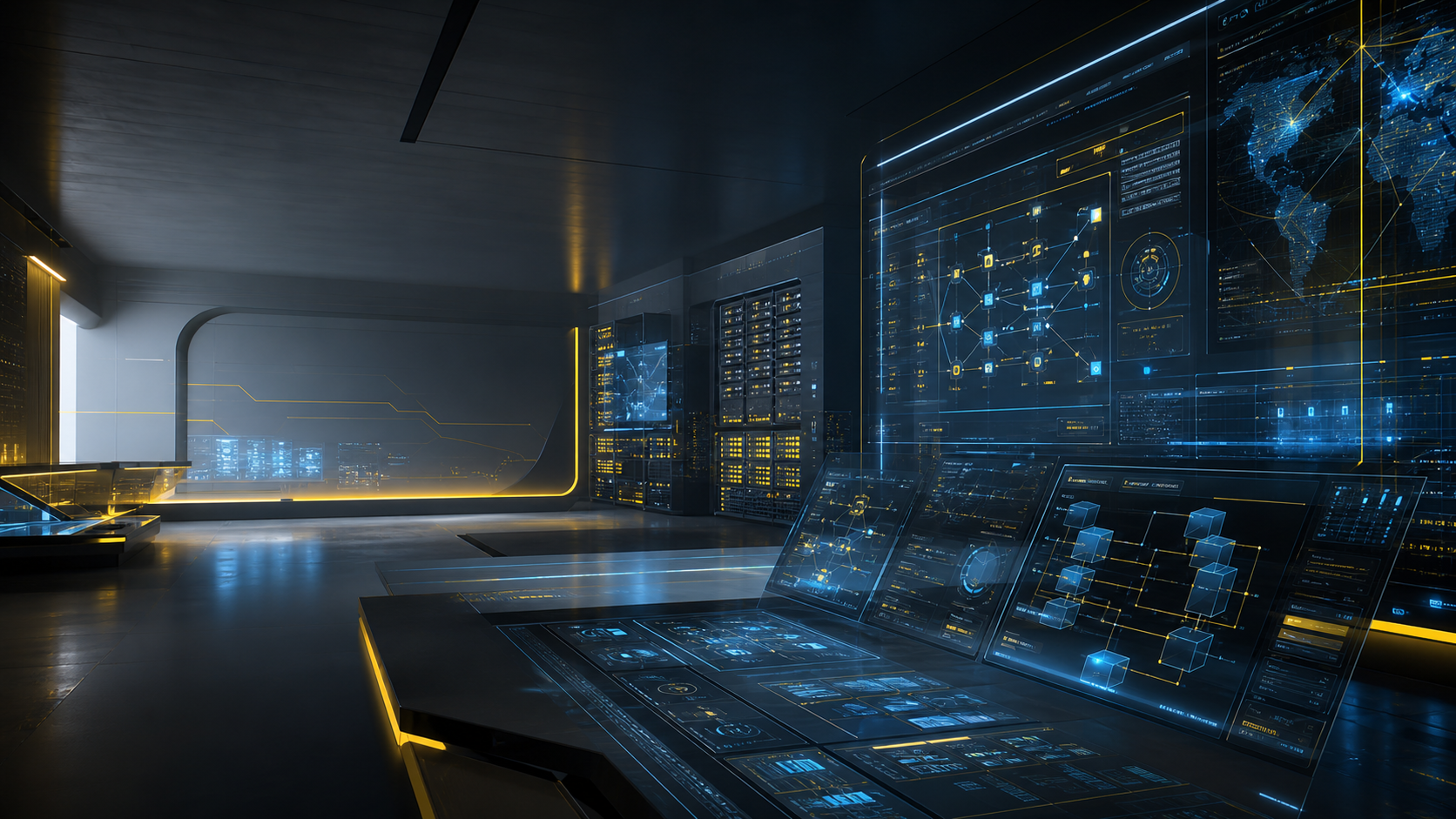 Futuristic digital engineering workspace